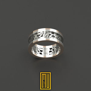 Anniversary Ring with 18k White gold and Rose Gold (Slim Style) - Acacia Symbols - Wedding Ring, Engagement Ring, Handmade Jewelry