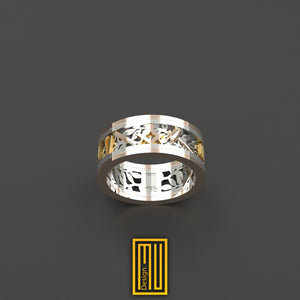 Ring with Masonic Working Tools, 18k White and Rose Gold - Handmade Men's Jewelry