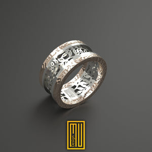 Ring with Acacia Symbols 18k White gold and Rose Gold