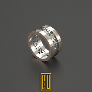 Anniversary Ring with 18k White gold and Rose Gold - Acacia Symbols - Wedding Ring, Engagement Ring, Handmade Jewelry