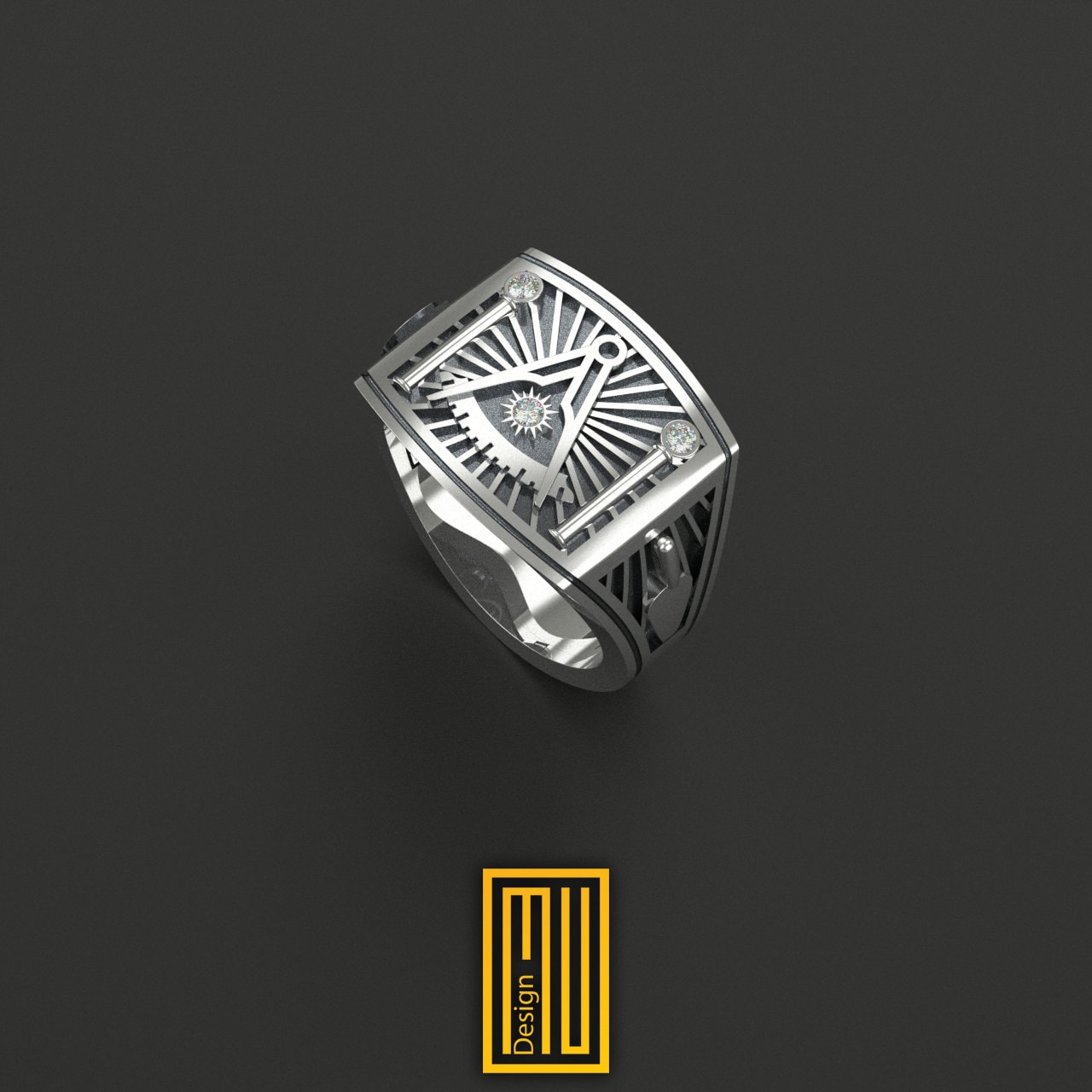 Past Master Ring with Diamond on Sun