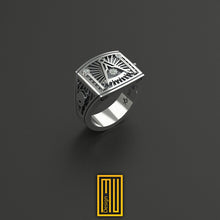 Past Master Ring 925k Sterling Silver with Diamond on Sun - Handmade Men's Jewelry, Masonic Design, Unique Ring