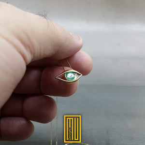 Golden Masonic Necklace All Seeing Eye with Emerald