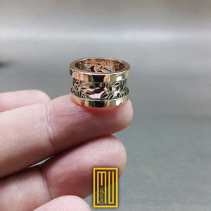 Anniversary Ring with 18k White gold and Rose Gold - Acacia Symbols - Wedding Ring, Engagement Ring, Handmade Jewelry