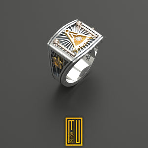 Past Master Ring Rose Gold, Sterling Silver with Diamond on Sun