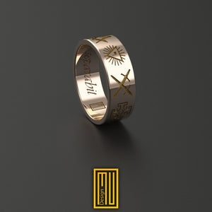 Civil War Ring with Old Masonic Symbols 8k, 14k or 18k Rose Gold (New Edition)