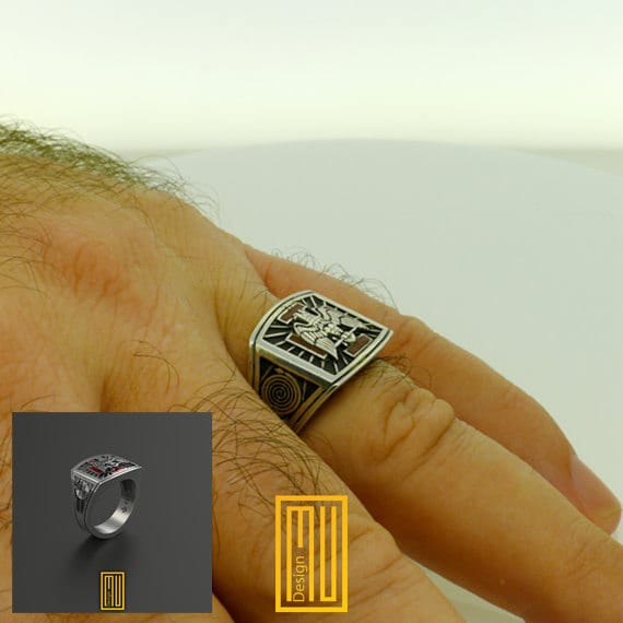 Scottish Rite Masonic Ring 925K Sterling Silver with Enamel - Handmade Freemason Jewelry - Esoteric & Mystic Ring