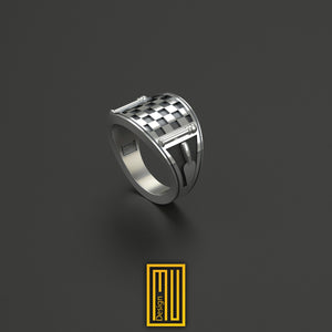 Band Style Ring with Masonic Tiles - Freemason Ring, Handmade Men's Jewelry