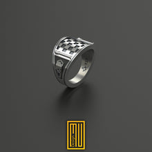 Band Style Ring with Masonic Tiles - Freemason Ring, Handmade Men's Jewelry