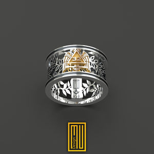 Scottish Rite 32nd Degree Masonic Ring 14k Rose Gold 925k Sterling Silver - Double-Headed Eagle SMJ 32 (Wings Closed) - Handmade Jewelry