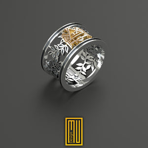Scottish Rite 32nd Degree Masonic Ring 14k Rose Gold 925k Sterling Silver - Double-Headed Eagle SMJ 32 (Wings Closed) - Handmade Jewelry