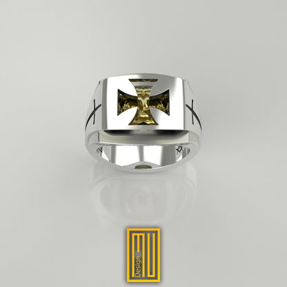 Knights Templar Ring with Citrine Gemstone