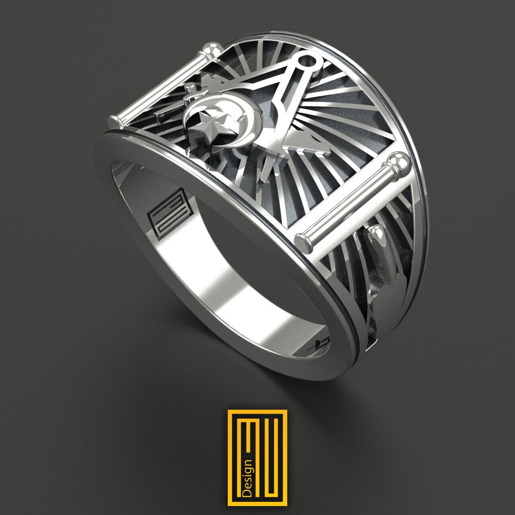 Band Style Shriners with Master Mason Ring, 925K Sterling Silver, Handmade Men's Jewelry