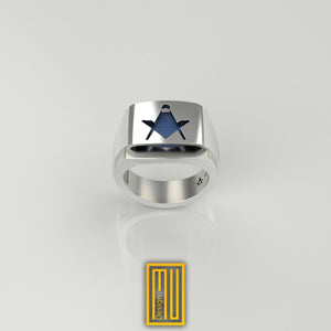 Master Mason Ring with Lapis Lazuli Gemstone 925k Sterling Silver -  Freemason Signet Ring - Handmade Men's Jewelry