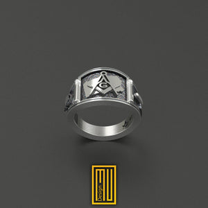 Bant Style Pennsylvania State Sign Masonic Ring, 925k Sterling Silver - Handmade Men's Jewelry, Masonic Ring