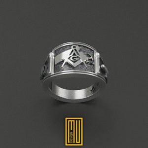 Band Style Massachusetts State Sign Ring - Handmade Men's Jewelry, Freemason Ring, Esoteric & Mystic Gift