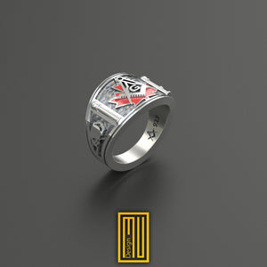 Band Style Masonic Golden Ring With Canada Flag  - Handmade Freemason Jewelry