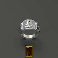 Band Style Masonic Ring with Indiana State Sign - 925k Sterling Silver - Handmade Men's Jewelry