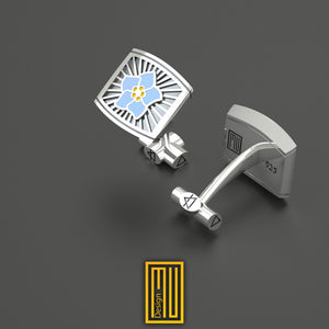 Masonic Forget Me Not Cufflinks Sterling Silver and Blue Enamel