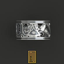 Masonic Band Style Past Master Ring, 925k Sterling Silver - Handmade Men's Jewelry