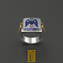 Scottish Rite Double Headed Hammered Ring with Amethyst Gemstone - Handmade Men's Jewelry