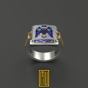 Scottish Rite Double Headed Hammered Ring with Amethyst Gemstone - Handmade Men's Jewelry