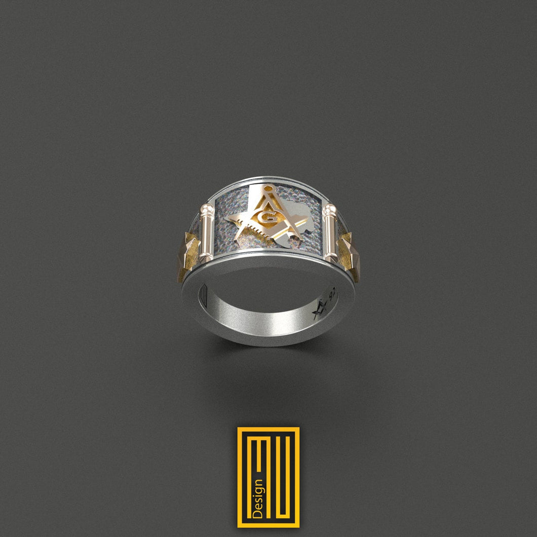 Texas State Sign, Cigar Band Style Masonic Ring, 14k Rose Gold, 925K Sterling Silver - Esoteric & Mystic Gift