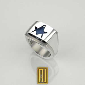 Master Mason Ring with Lapis Lazuli Gemstone 925k Sterling Silver -  Freemason Signet Ring - Handmade Men's Jewelry