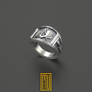 Bant Style Pennsylvania State Sign Masonic Ring, 925k Sterling Silver - Handmade Men's Jewelry, Masonic Ring