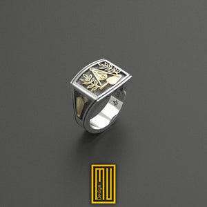 Masonic Ring 925K Sterling Silver With Bronze tools - Freemason Signet Ring, Handmade Men's Jewelry