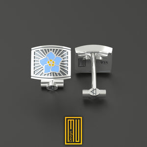 Masonic Forget Me Not Cufflinks 925K Sterling Silver and Blue Enamel - Personalized Hewelry, Handmade Cufflinks, Masonic Design