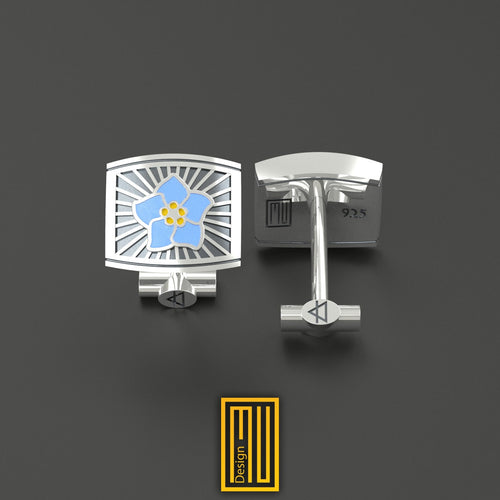Masonic Forget Me Not Cufflinks 925K Sterling Silver and Blue Enamel - Personalized Hewelry, Handmade Cufflinks, Masonic Design
