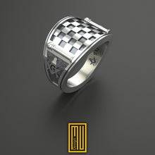Band Style Masonic Ring Forget Me Not Flower With Enamel - Handmade Men's Jewelry - Masonic Ring