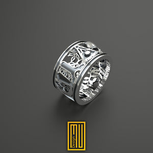 Masonic Band Style Past Master Ring, 925k Sterling Silver - Handmade Men's Jewelry